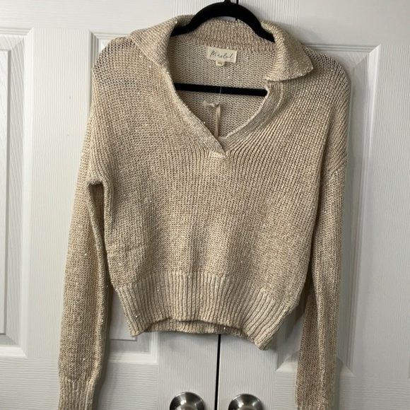 Marled - Open Collar Tan Sweater Size XS - Picture 10 of 15